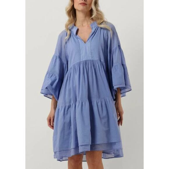 Nema Dresses & Skirts - Nema Light blue flare beach 3/4 sleeve mini ruffle dress Small A004371
